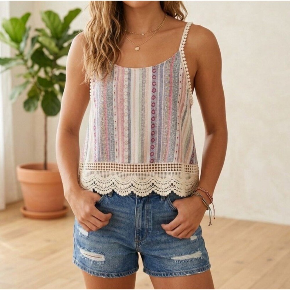 Mason & Mackenzie Tank Top Womens Sz L Sleeveless Crochet Trim Festival Hippie